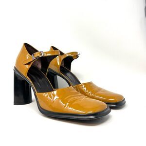 VTG Y2K Paola Ferri 39 8.5 Mustard Patent Leather Chunky Mary Jane Whimsygoth
